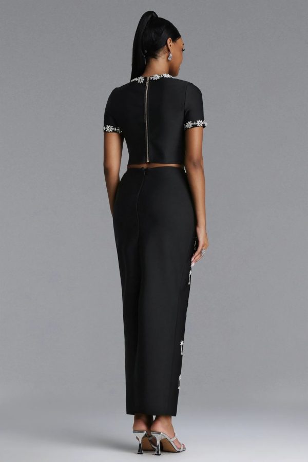 lula short sleeve rhinestone bandage two piece maxi dress 16