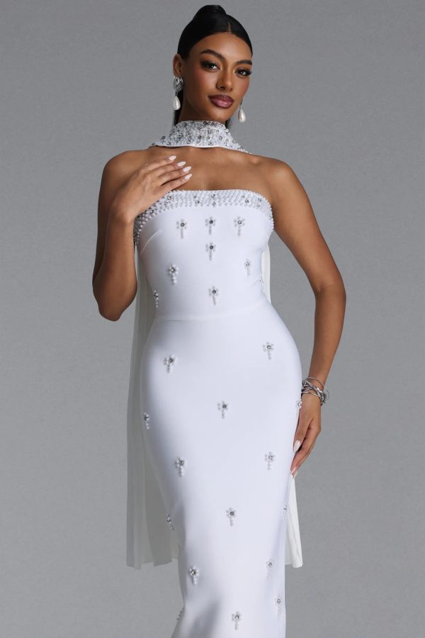 marina strapless rhinestone bandage white maxi dress 12