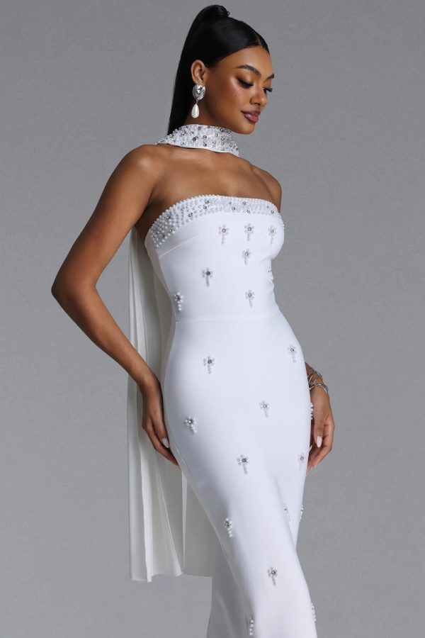marina strapless rhinestone bandage white maxi dress 14