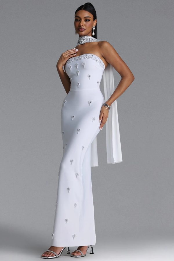marina strapless rhinestone bandage white maxi dress 15