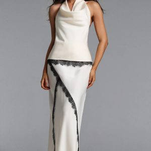 noor halter cowl neck lace top & skirt set 11 noor halter cowl neck lace top & skirt set 11