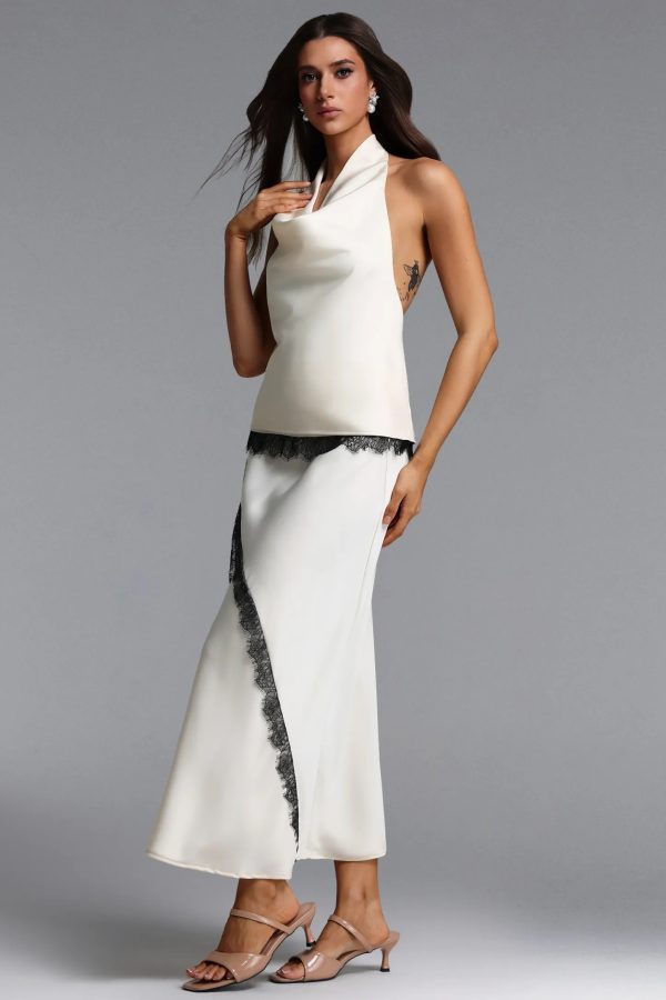 noor halter cowl neck lace top & skirt set 15