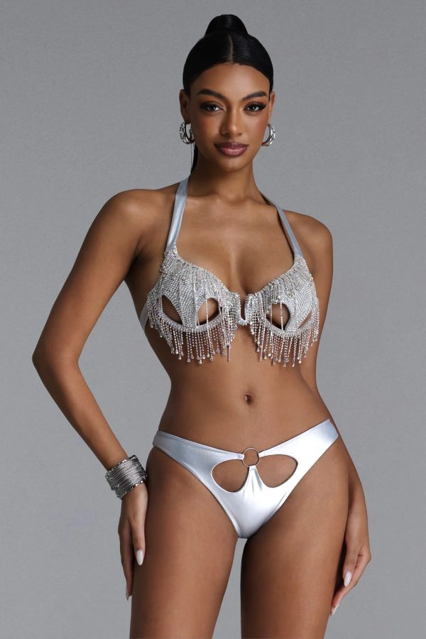 romia halter cutout rhinestone fringe bikini set 12