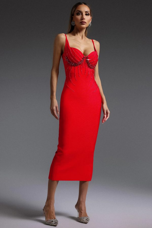 shaha sleeveless diamond bandage maxi dress in red 14