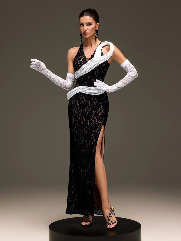 sylvarex lace split maxi dress with gloves 12