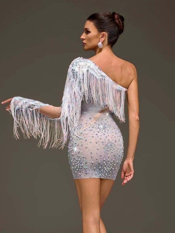 thalvex one shoulder crystal mesh dress 16