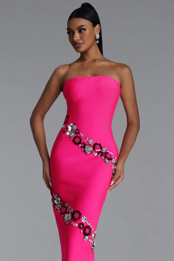 valo strapless sequin floral bandage maxi dress 12