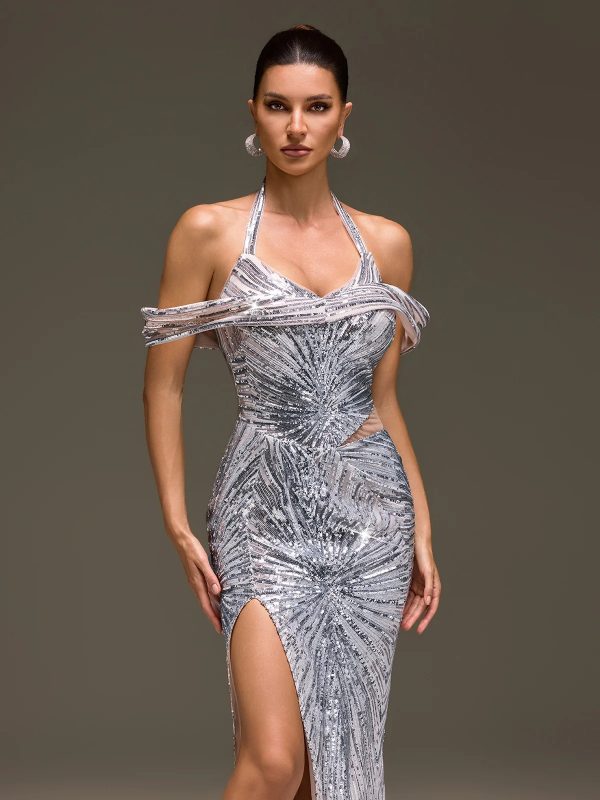 veylith halterneck sequin split dress 13