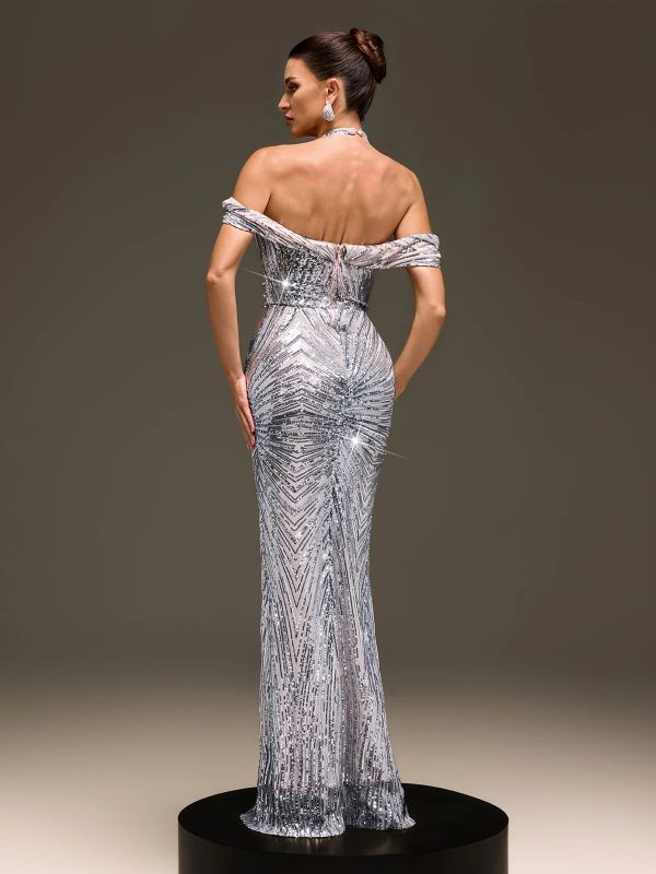 veylith halterneck sequin split dress 16