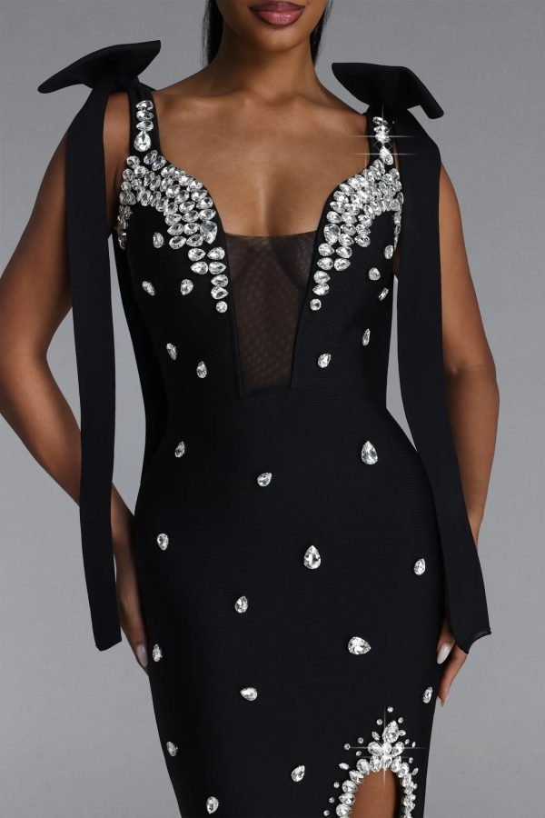zatte bow strap rhinestone bandage black mini dress 13