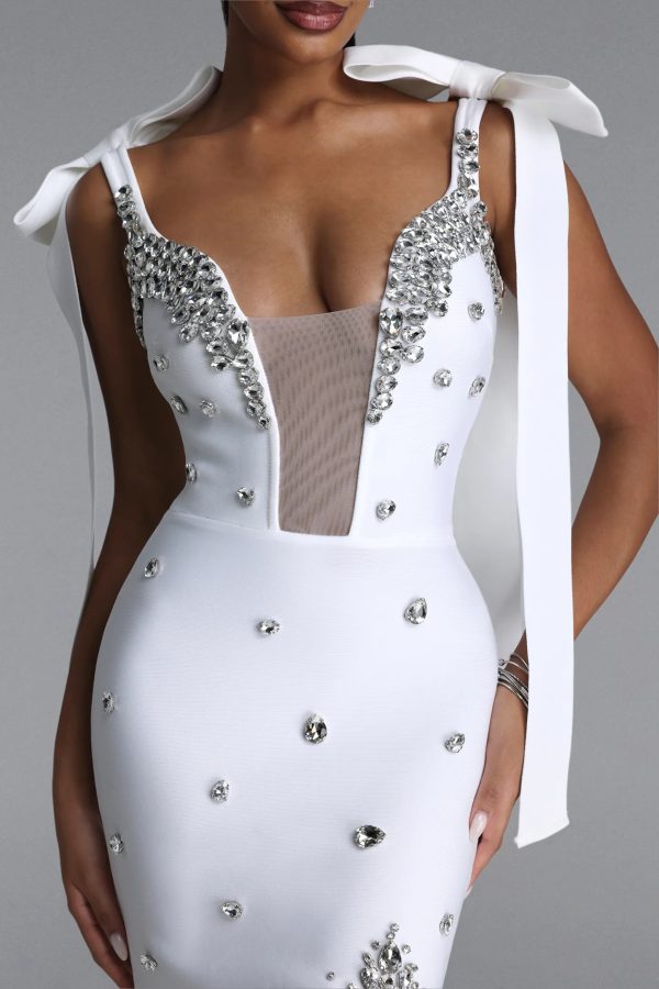 zatte bow strap rhinestone bandage white mini dress 13