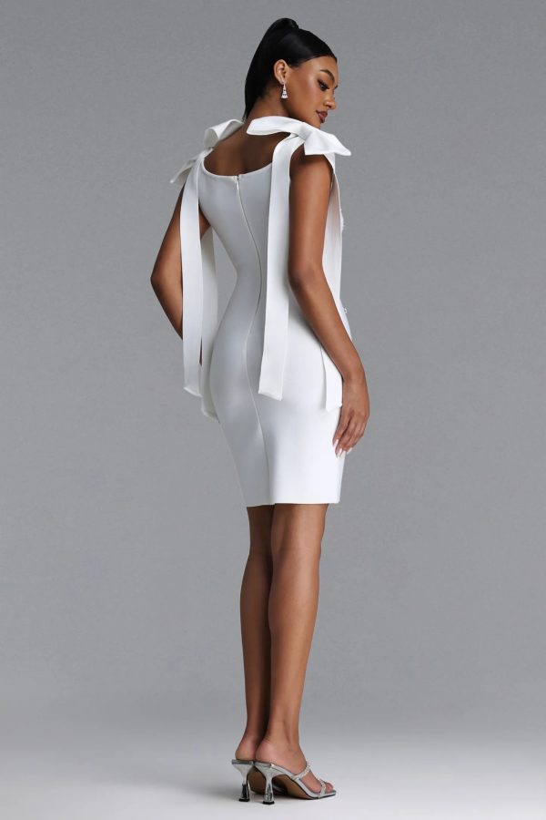 zatte bow strap rhinestone bandage white mini dress 16