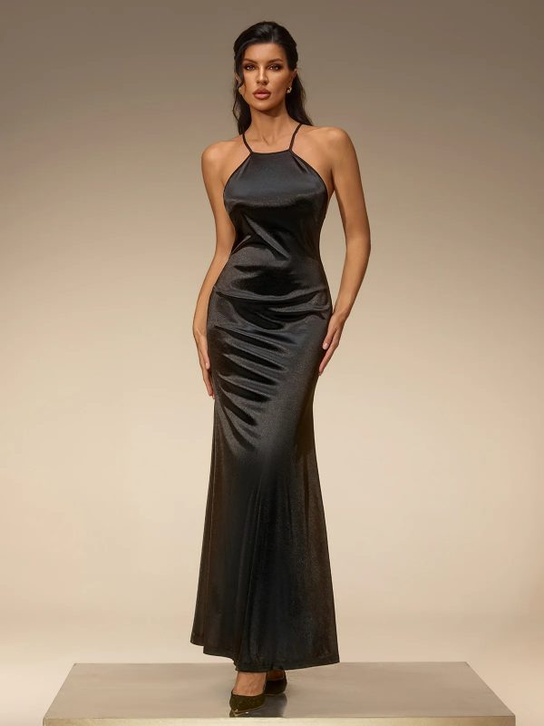 asteron backless satin maxi dress in black 222