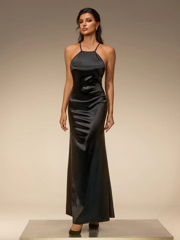 asteron backless satin maxi dress in black 444