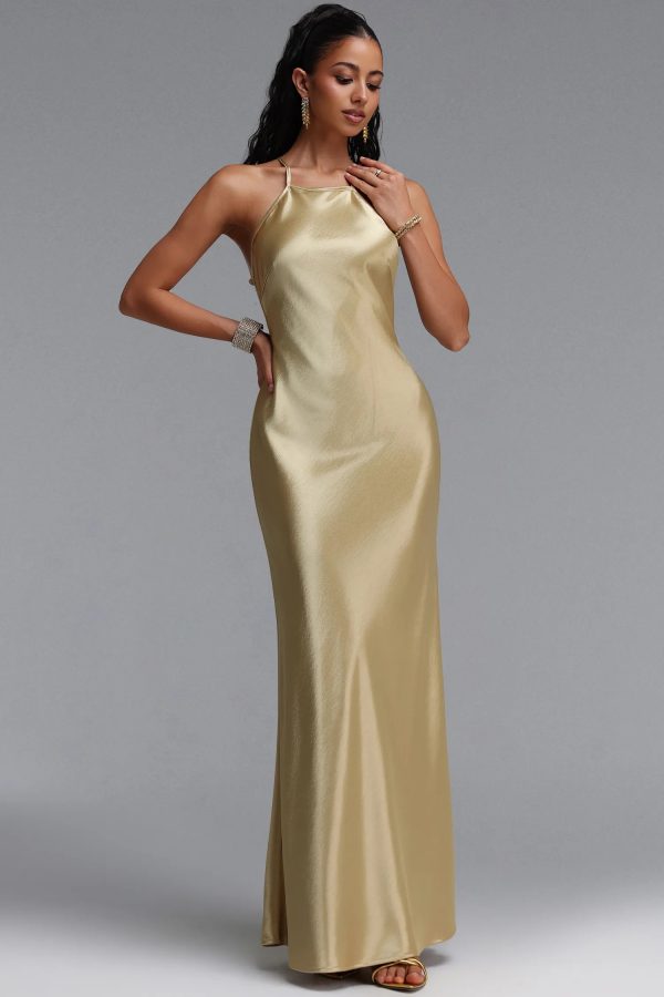 asteron backless satin maxi dress in gold 20