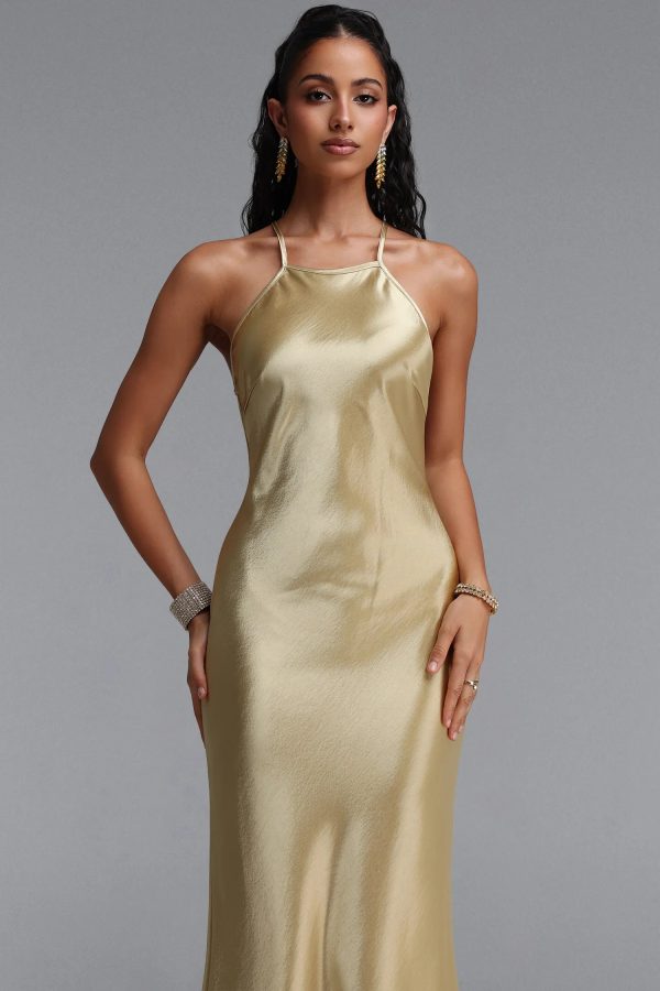 asteron backless satin maxi dress in gold 21