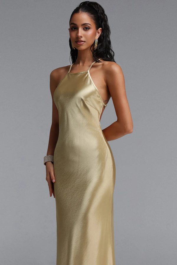 asteron backless satin maxi dress in gold 23