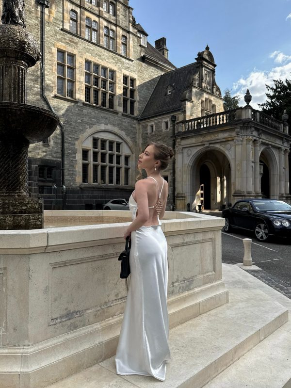 asteron backless satin maxi dress in white 22
