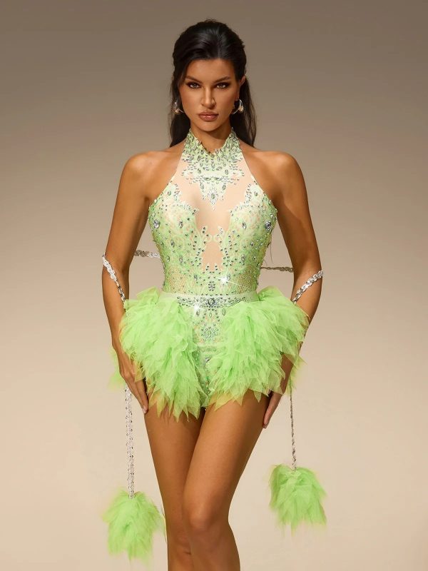 brennor halterneck crystal tulle bodysuit 12