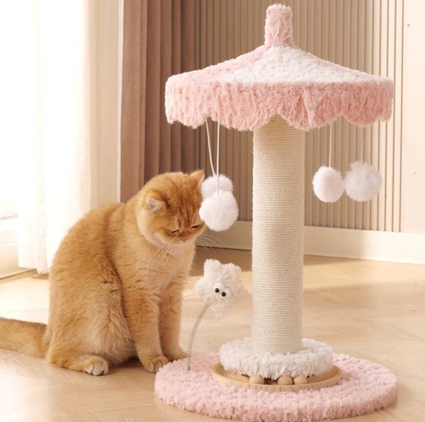 carousel cat scratching post with rotating top & hanging toys 12