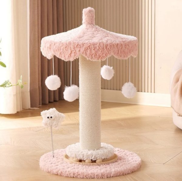 carousel cat scratching post with rotating top & hanging toys 13