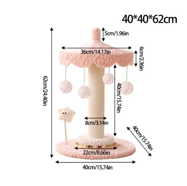 carousel cat scratching post with rotating top & hanging toys 16