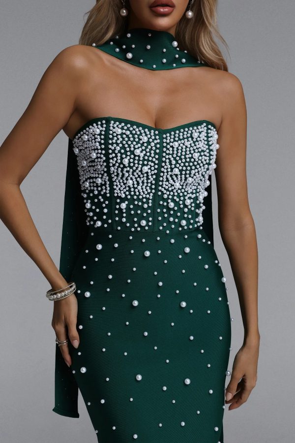 dalila strapless pearl bandage green maxi dress 13