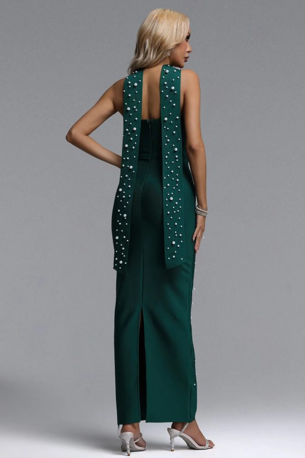 dalila strapless pearl bandage green maxi dress 16