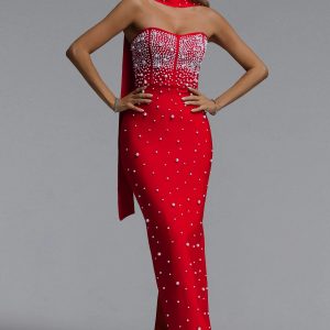 dalila strapless pearl bandage red maxi dress 11