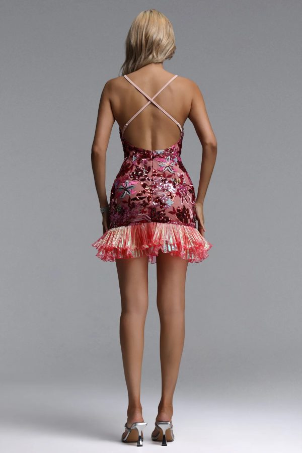 eldrara spaghetti floral embroidered mini dress pink 16