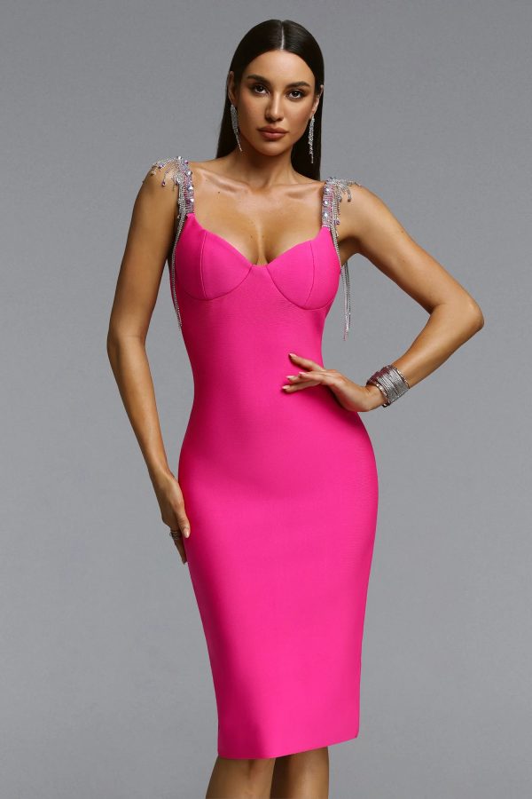 eleni rhinestone fringe strap bandage midi dress 12