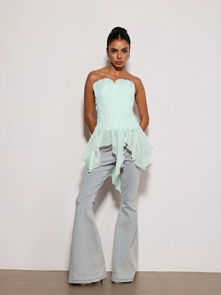emke strapless ruched top in green 11