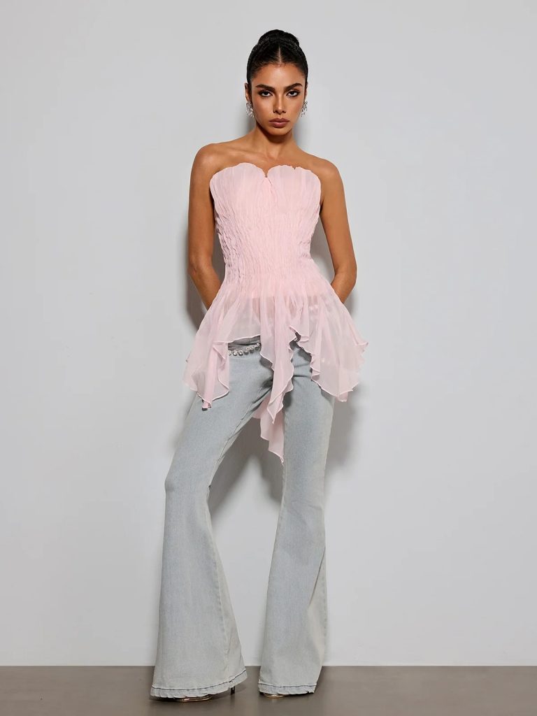 emke strapless ruched top in pink 11