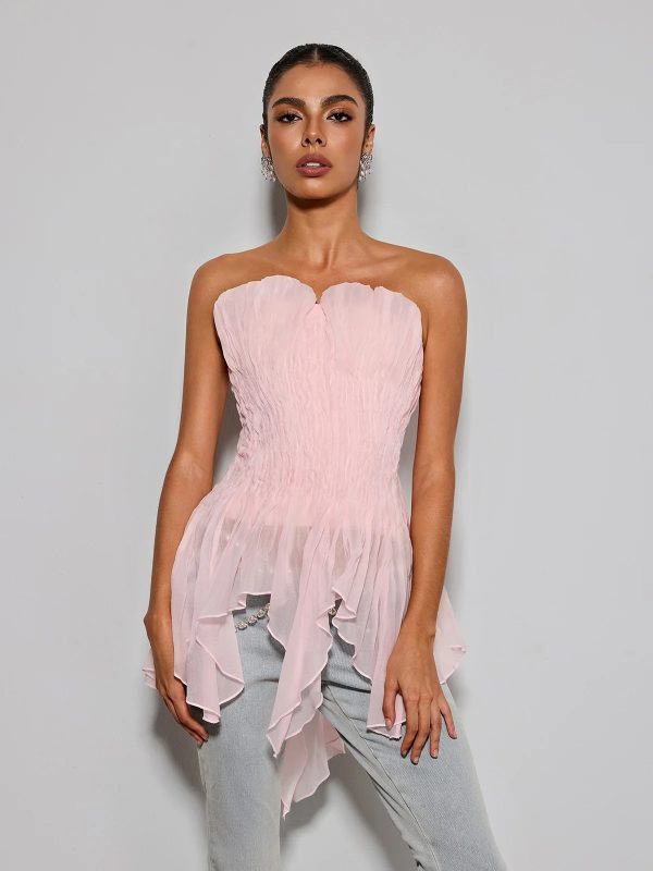 emke strapless ruched top in pink 12