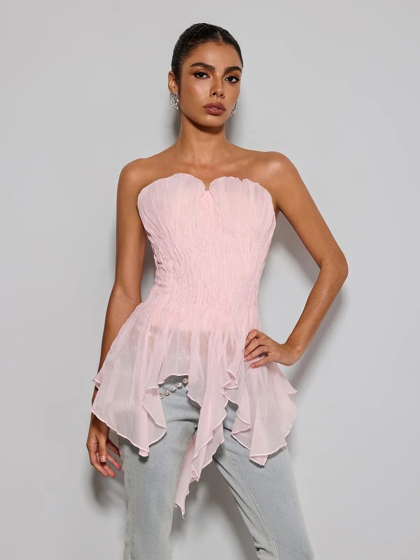 emke strapless ruched top in pink 14