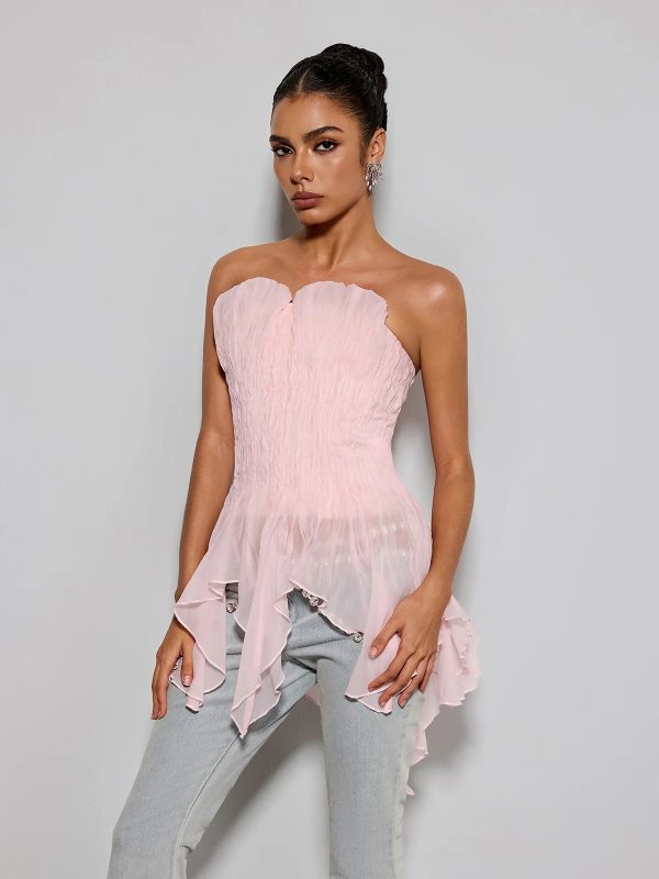 emke strapless ruched top in pink 15