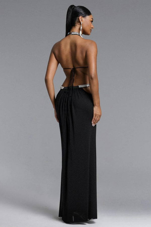 evelina chic flowy halter open back ruched maxi dress 16