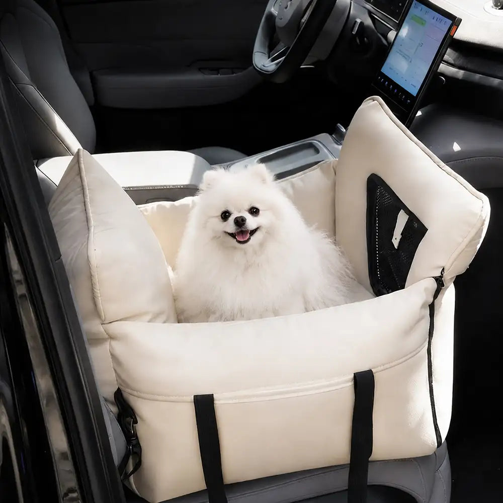 faux leather waterproof expandable dog car seat bed with visible mesh window 11