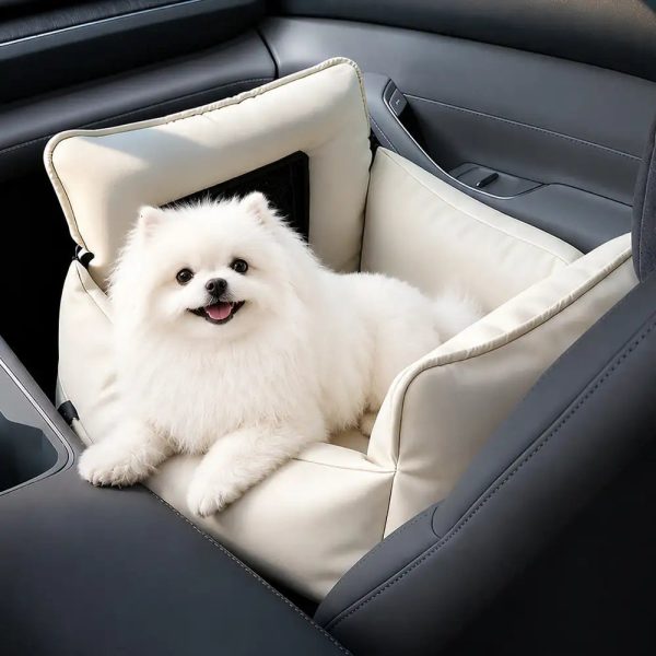 faux leather waterproof expandable dog car seat bed with visible mesh window 13