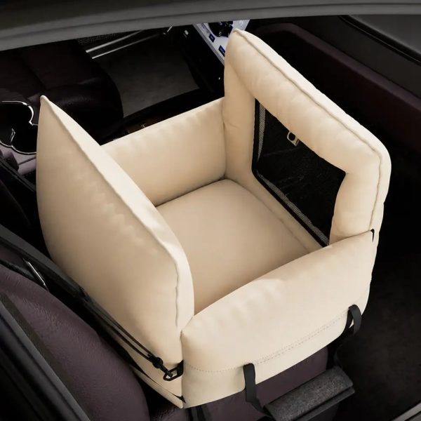 faux leather waterproof expandable dog car seat bed with visible mesh window 15