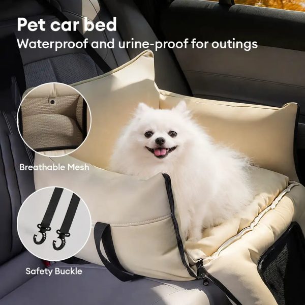 faux leather waterproof expandable dog car seat bed with visible mesh window 16