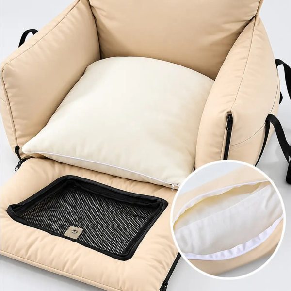 faux leather waterproof expandable dog car seat bed with visible mesh window 18