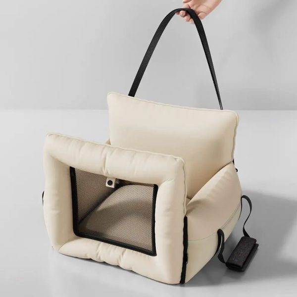 faux leather waterproof expandable dog car seat bed with visible mesh window 19