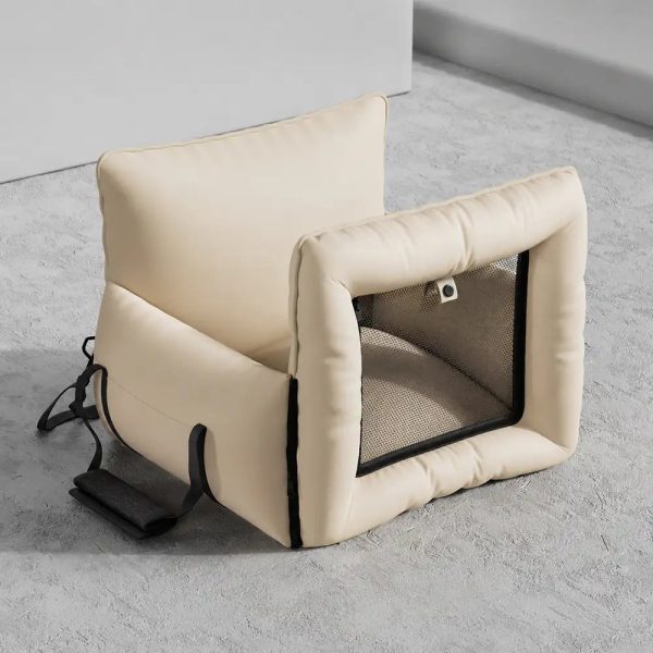faux leather waterproof expandable dog car seat bed with visible mesh window 20