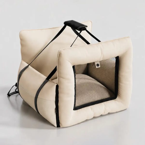 faux leather waterproof expandable dog car seat bed with visible mesh window 21