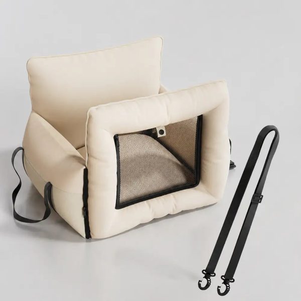 faux leather waterproof expandable dog car seat bed with visible mesh window 22