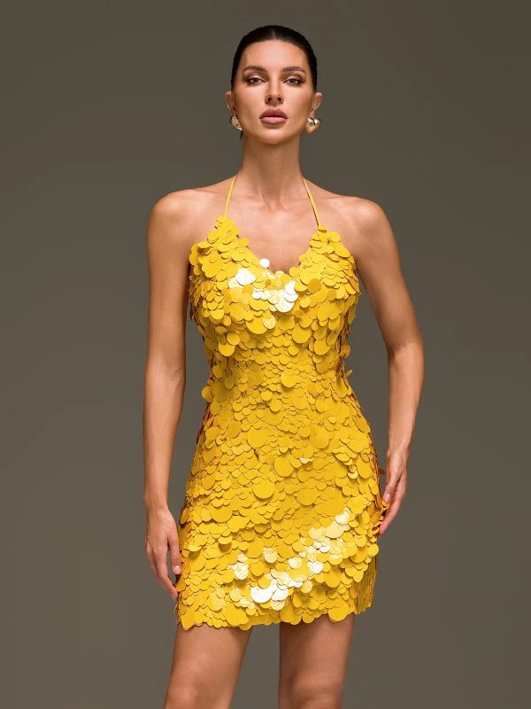 foryndal halterneck round sequin mini dress 12