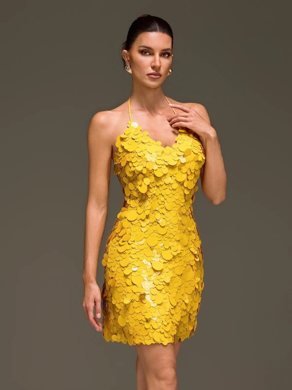 foryndal halterneck round sequin mini dress 13