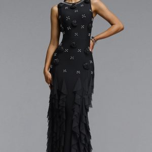 katy rhinestone floral bandage black maxi dress 11