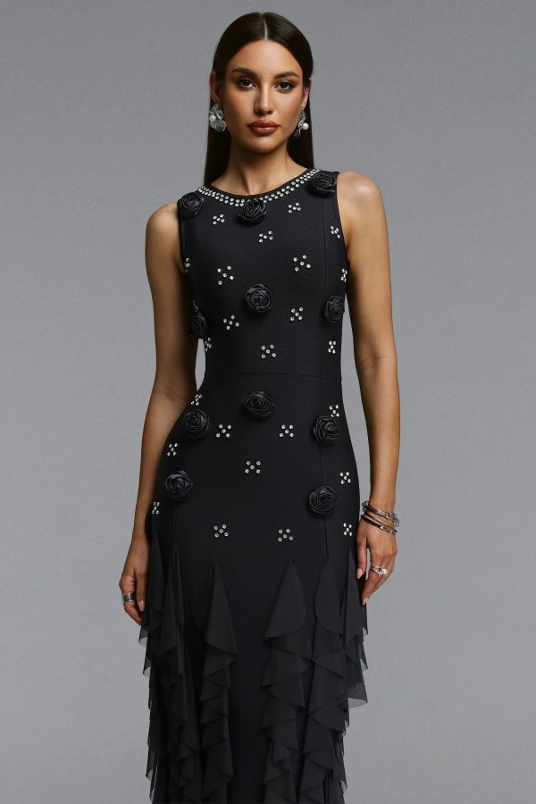 katy rhinestone floral bandage black maxi dress 12